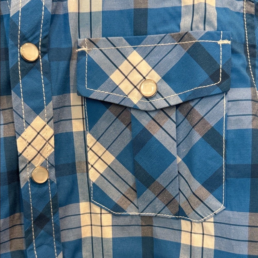 Cheer Boy Classic Blue Plaid pearl snap Shirt - Picture 4 of 5